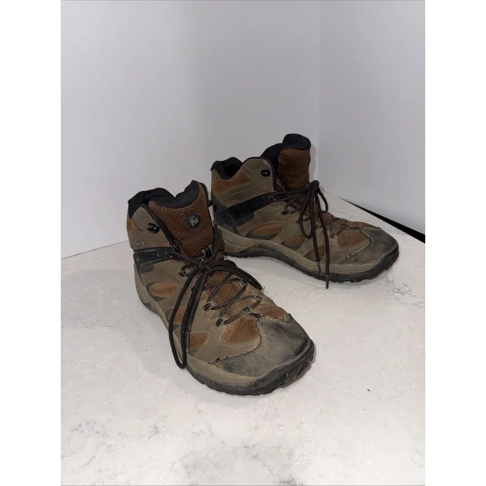 MERRELL Reflex Mens Size 10.5 Waterproof Mid Hiking Ankle Boots Laces Brown